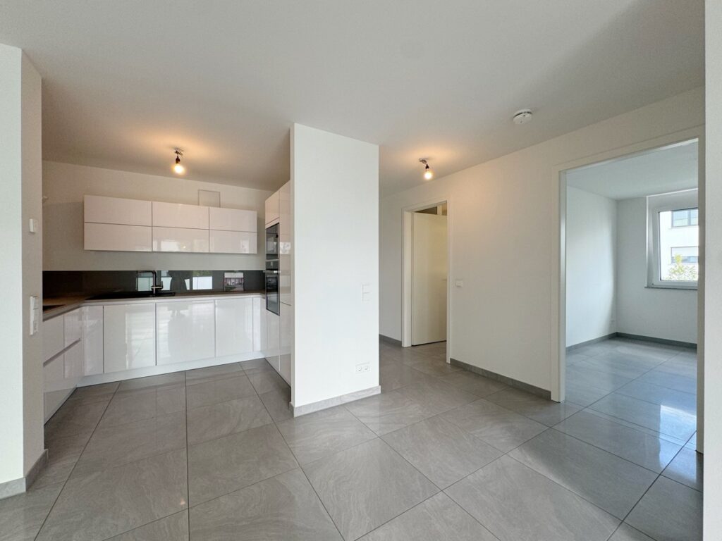 Wohn- Essbereich mit Blick in die offene Küche und in die angrenzenden Zimmer