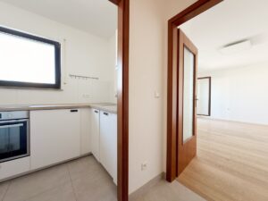 Blick in den Wohnbereich und in die Küche