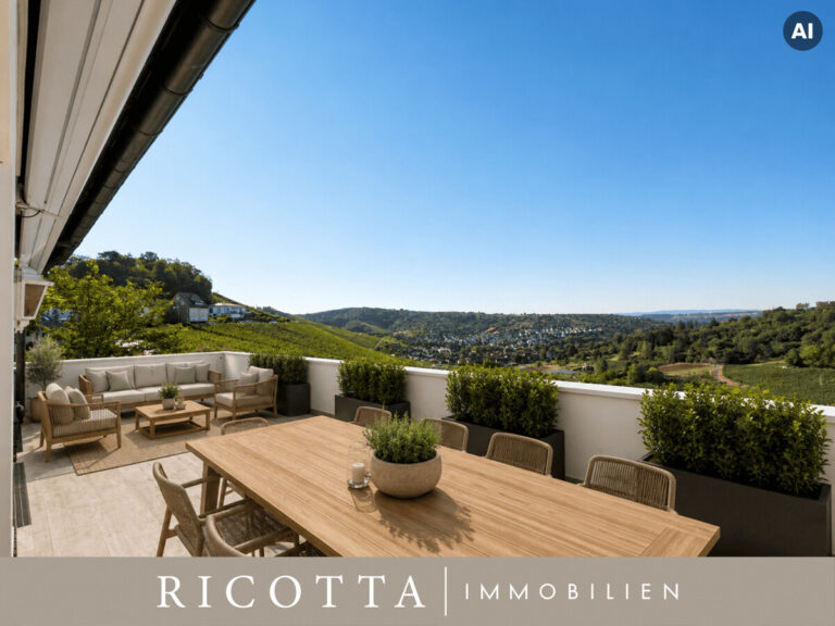Großzügiger Balkon mit Markise und Aussicht Visualisierung